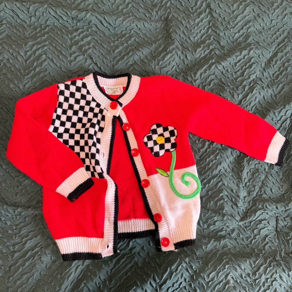 Vintage Tiny Tot Original Knitted Checkered Size 2 Cardigan Sweater